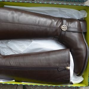 Tory Burch Brown Bristol Riding Boot with Logo
